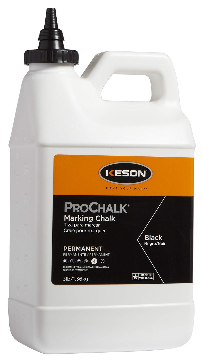 Keson PM103BLACK ProChalk Permanent Marking Chalk - Level 4, Black, 3-Pound